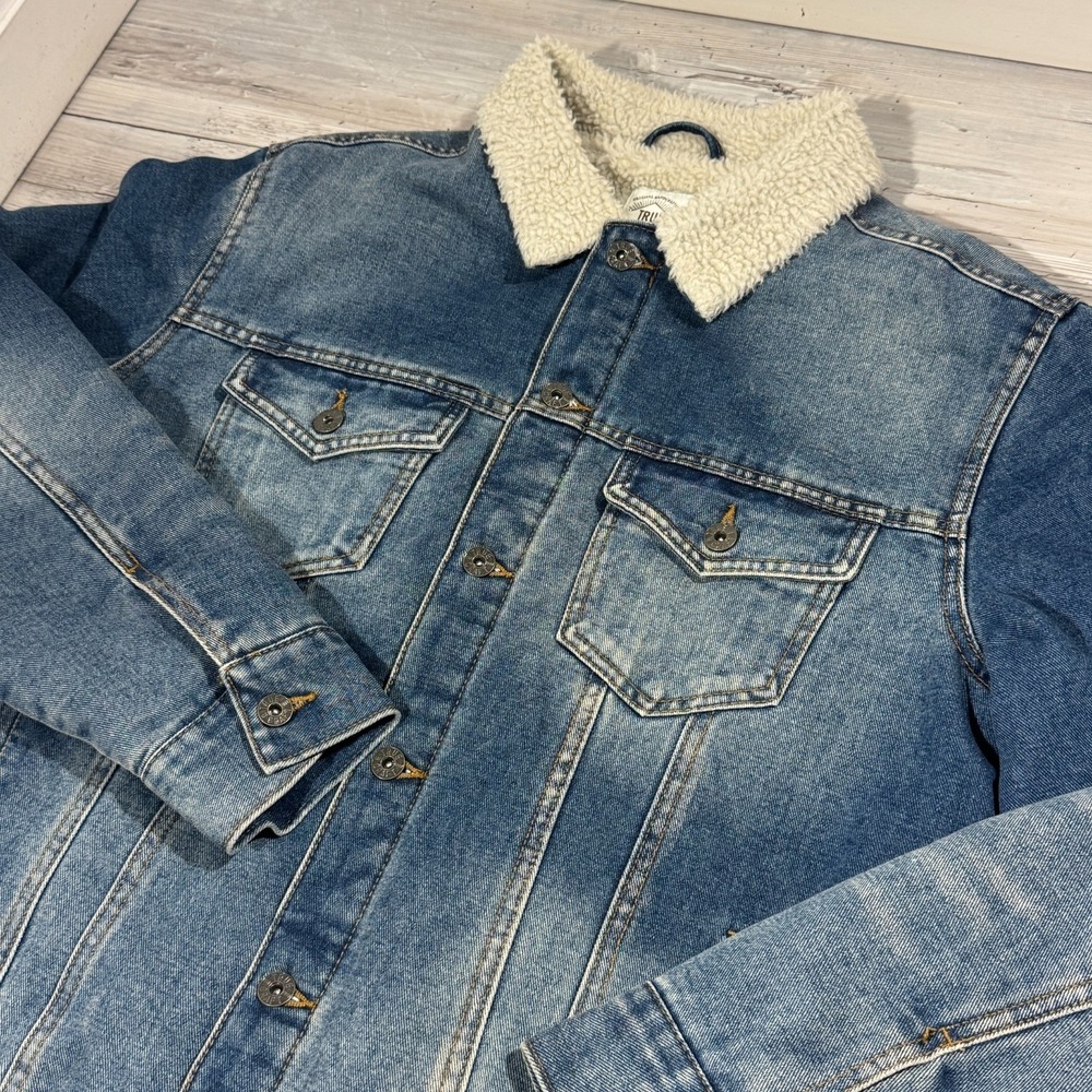 True Craft Sherpa Lined Denim Jean Trucker Men's Sz M Jacket Long Sleeve